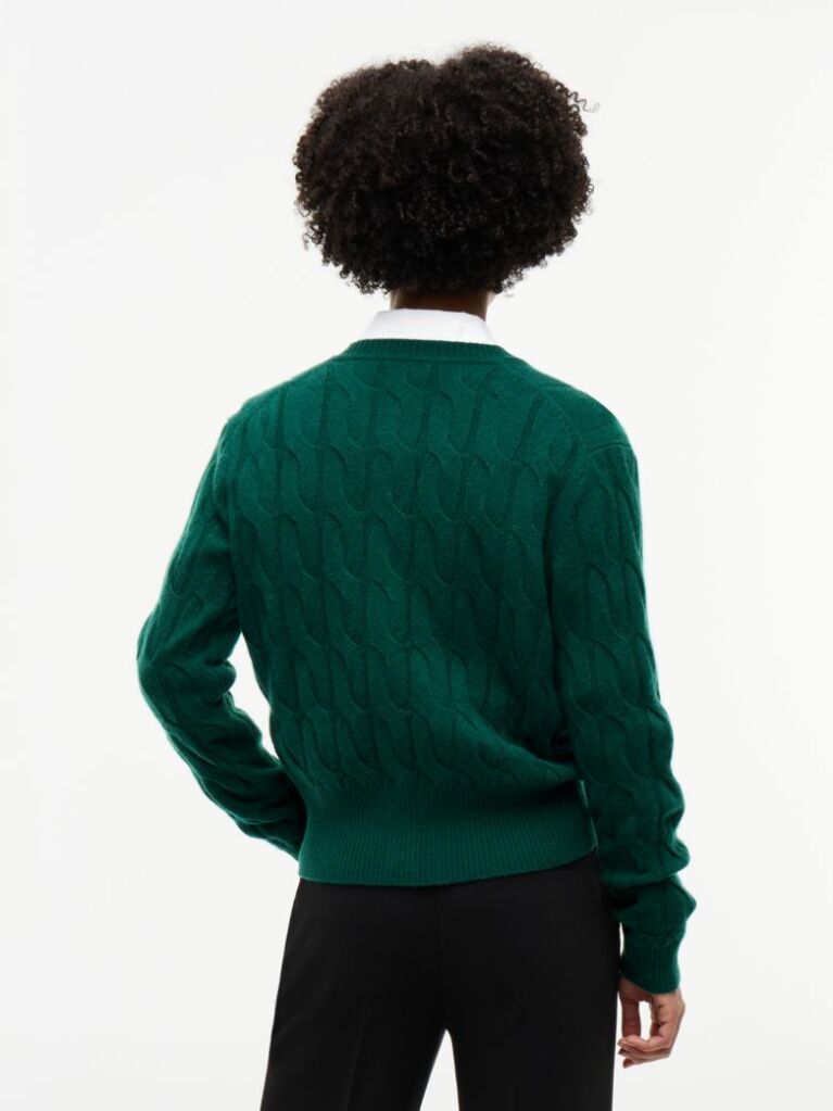 Green Pure Wool Cable Knit Slim Cardigan  Women
