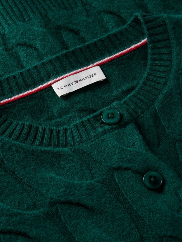 Green Pure Wool Cable Knit Slim Cardigan  Women
