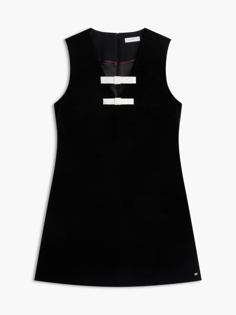 Black Festive Velvet Bow Sleeveless Mini Dress  Women