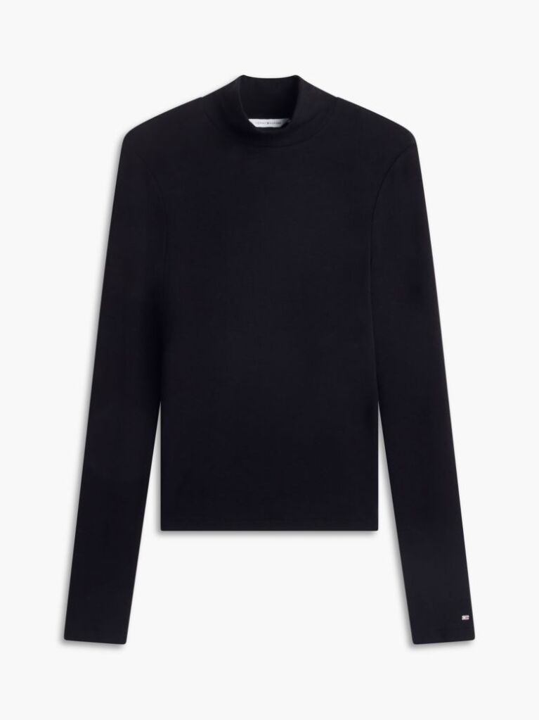 Black Slim Mock Neck Long Sleeve Top  Women