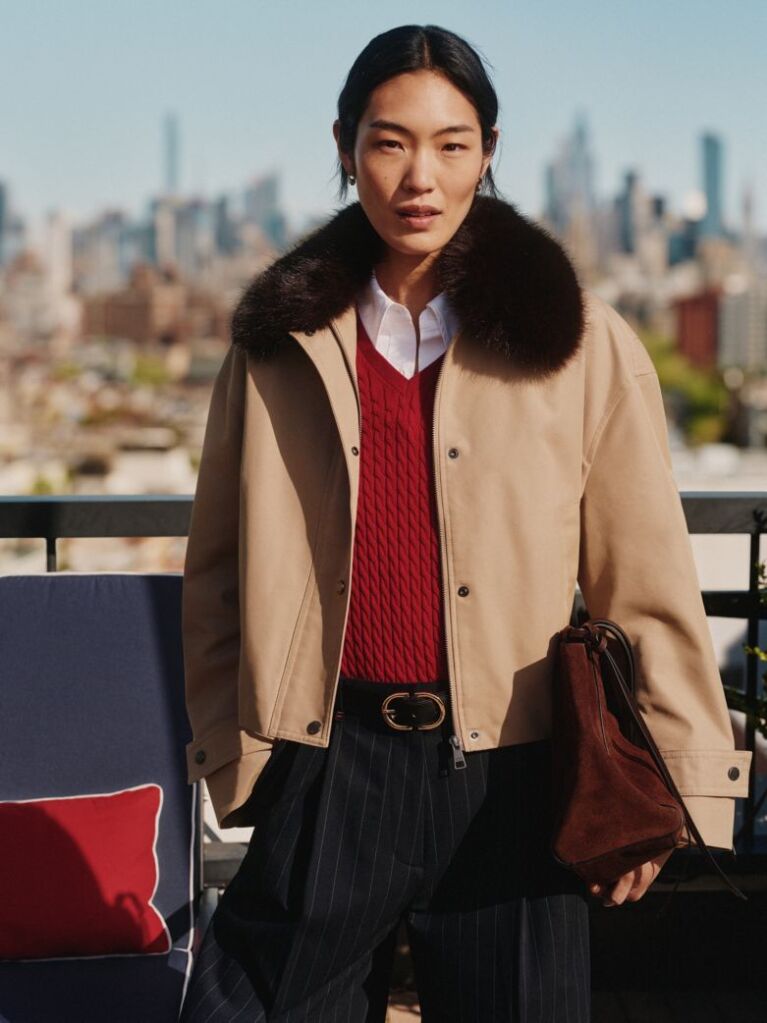 Brown Faux Fur Collar Oversized Bomber Jacket  Women