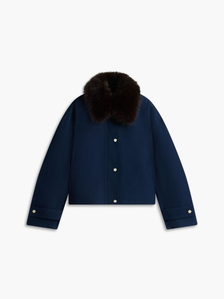 Blue Faux Fur Collar Oversized Bomber Jacket  Women